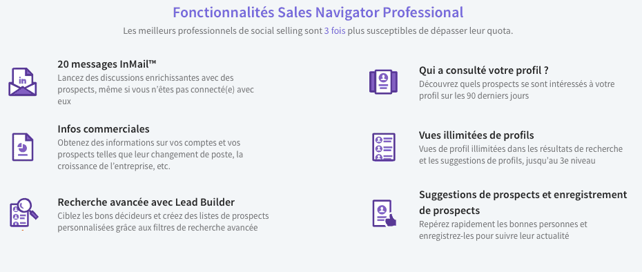 Fonctionnalités du compte Sales Navigator Professional