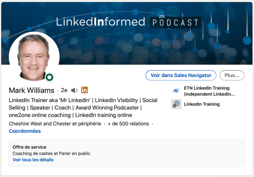 Liste LinkedIn - Carte d'introduction de Mark Williams