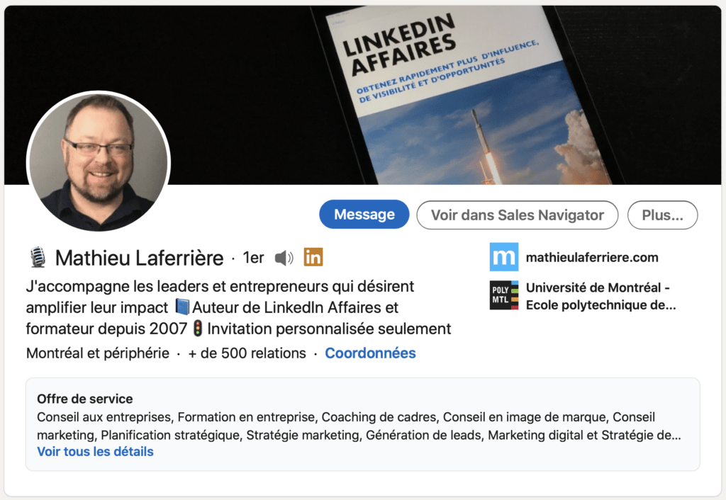 Liste LinkedIn - Carte d'introduction de Mathieu Laferrière